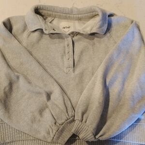 aerie Light Gray Snap-Front Pullover Sweatshirt